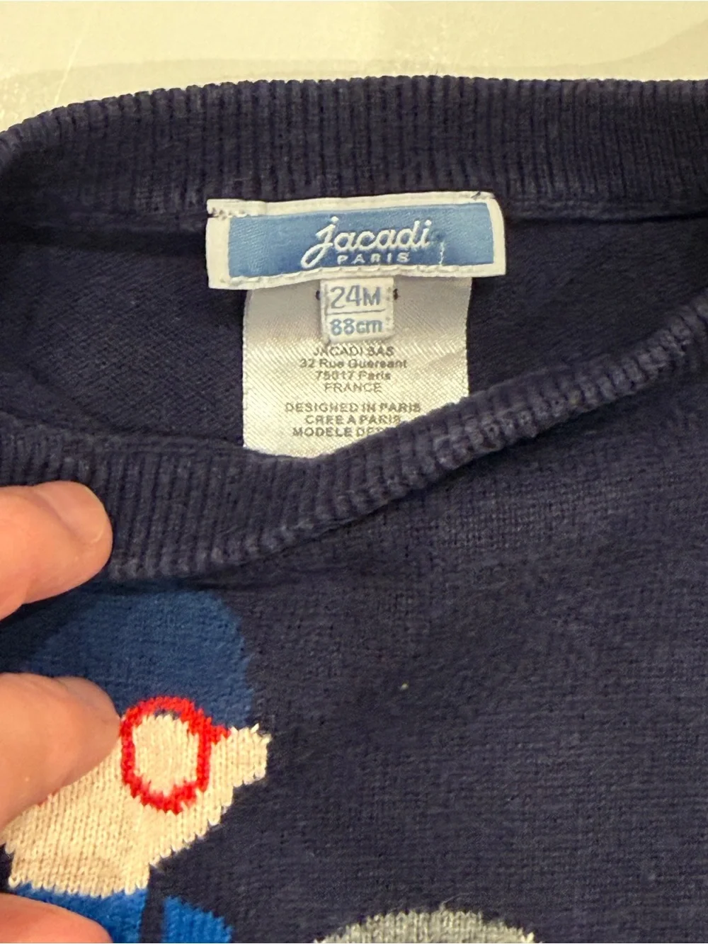 Jacadi Paris 24M Navy Cotton Sweater Boy & Dog Intarsia Knit Pullover 2T